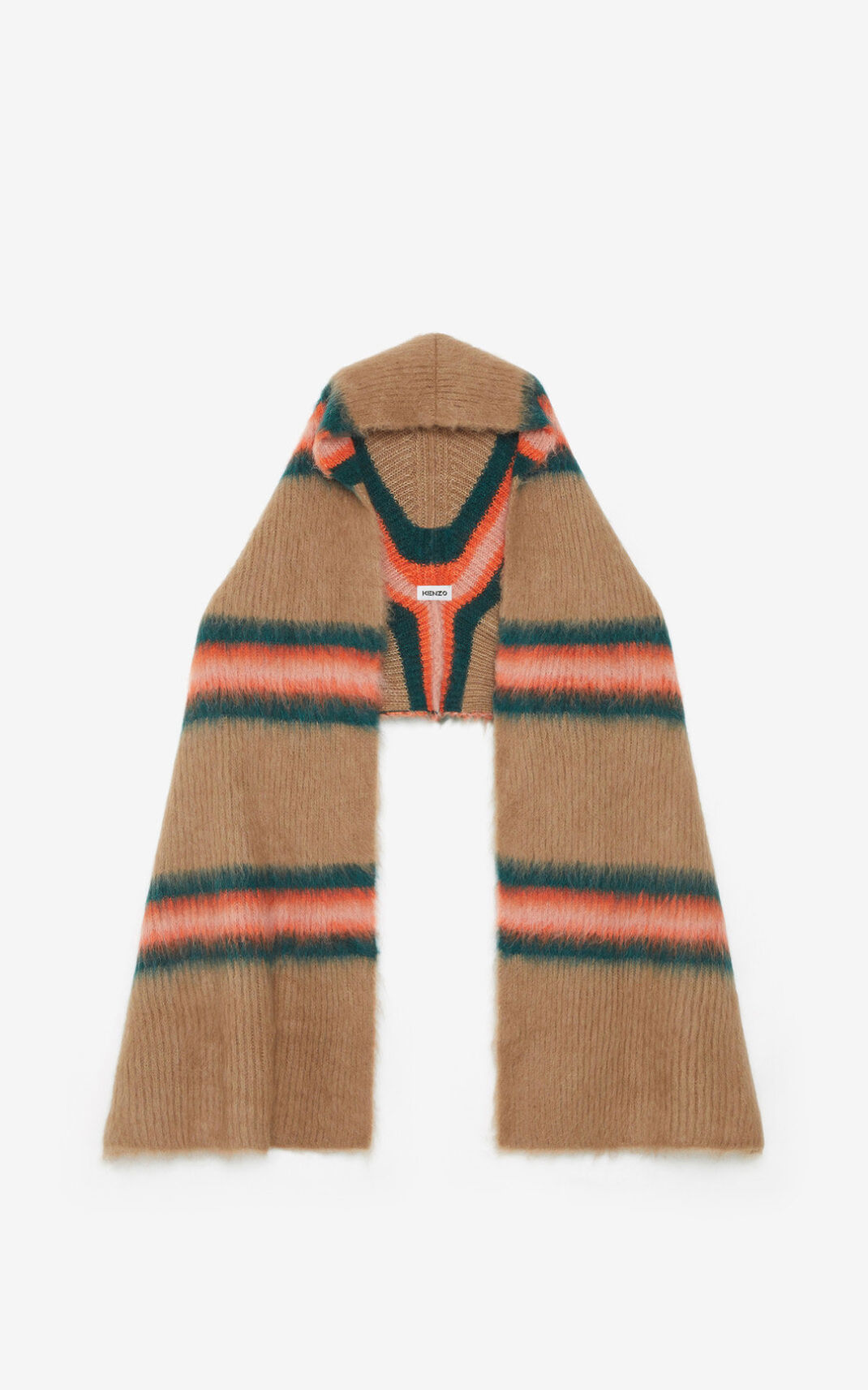 Kenzo Striped alpaca wool Scarf Dark Beige For Womens 8154BIHKU